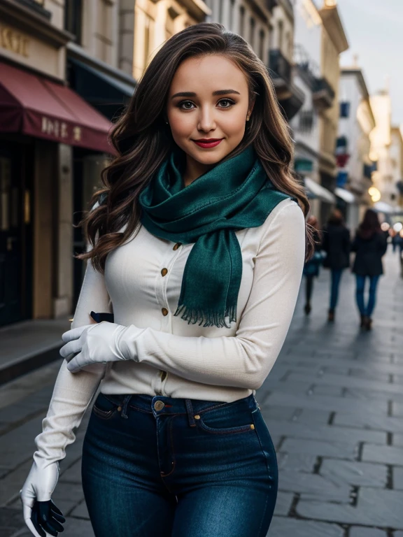 Hayden Panettiere、(masterpiece:1.0), (Highest_quality:1.2), (Dark Shot:1.3), Classic Rogue, 1991 Rogue X-Men, 1 girl, Only 1, Head to Toe, standing on street corner, Elegant pose, (clothing: 茶colorの冬用コート, 茶colorのフード, Down lining, White scarf, gloves, jeans) Medium length hair, Brown Hair, Wavy Hair, One gray hair, Green Eyes, Mischievous look, Grin, Lips parted, Red lipstick, Heavy makeup, Confident expression, Backlight, (realism: 1.5), (Realistic: 1.4), (Disorganized:1.4), 8k, Very detailed, Detailed beautiful woman, (background: Midnight, it's snowing, On the streets of New York, Snowy Night), Official Art, Very detailed CG ユニティ 8k 壁紙, Perfect lighting, colorful, 超High resolution, photograph, 8k, High resolution, Kodak Portrait 400, Film Grain, blurry background, (Bokeh:1.2), (Vibrant_color:1.2), Film Grain:1.2, (暖かいcolor合い, Warm Tones:1.2), (color photo), プロのphotograph