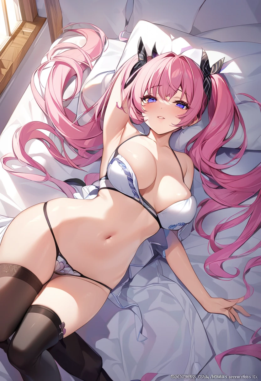 (masterpiece, highest quality, highest quality, Official Art, Cosmetology and aesthetics: 1.2), Fantasy、womanの子、Homosexuals、woman✕2 cute、Light blue hair and pink hair、Twin tails、 Lie down in bed、A little erotic
