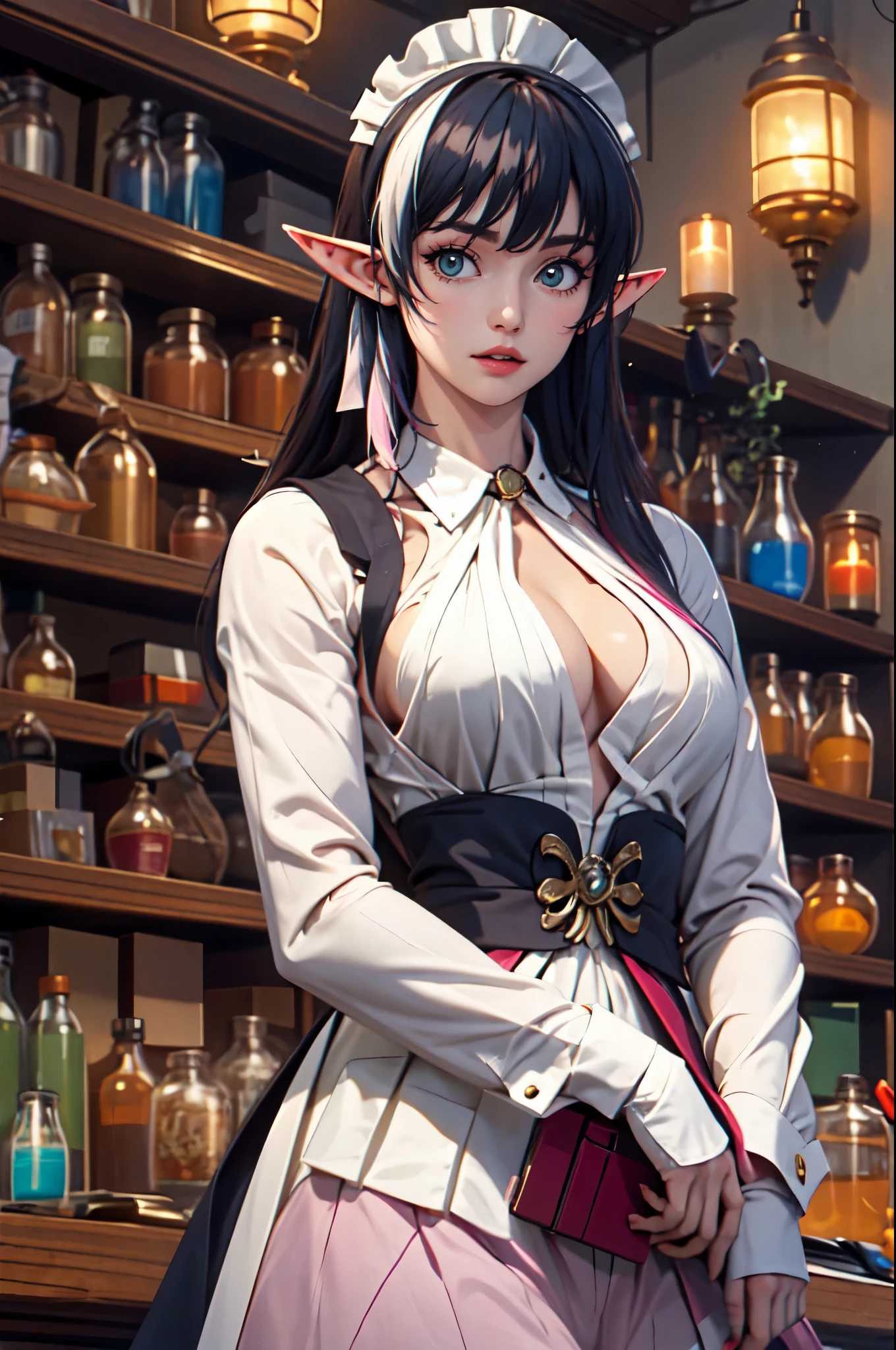 ((best quality)), ((Meisterwerk)), (detailliert), perfektes Gesicht, (Meisterwerk, best quality, detaillierter Hintergrund, Komplizierte Details), Fantasy-Thema, Herr der Ringe , 1Man, Tiefling, 2 horns, red skin, bard, tavern, completely red skin, black hair, long hair, devil , maskulin