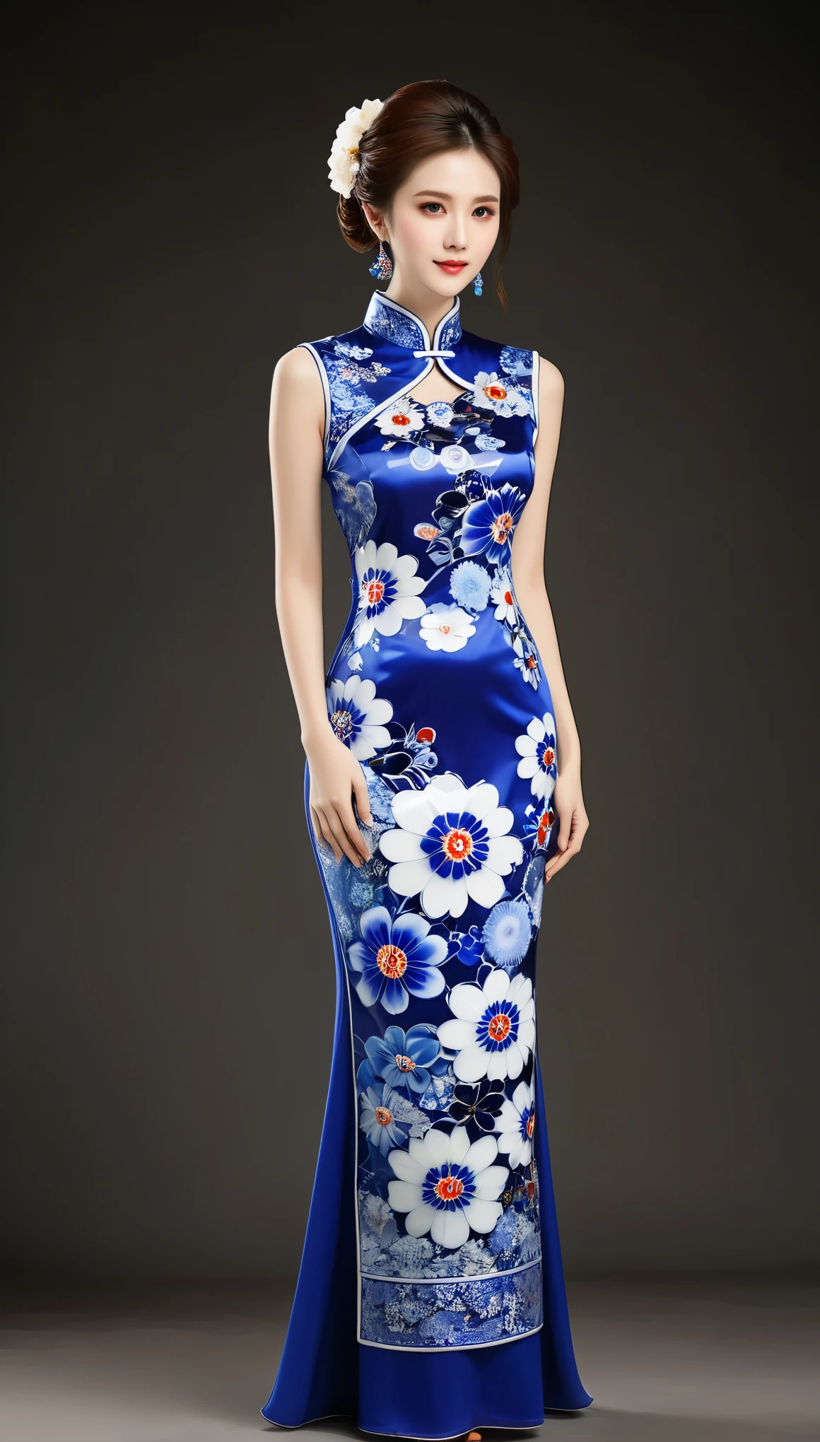 Millefiori glass style,Blue and white porcelain cheongsam
