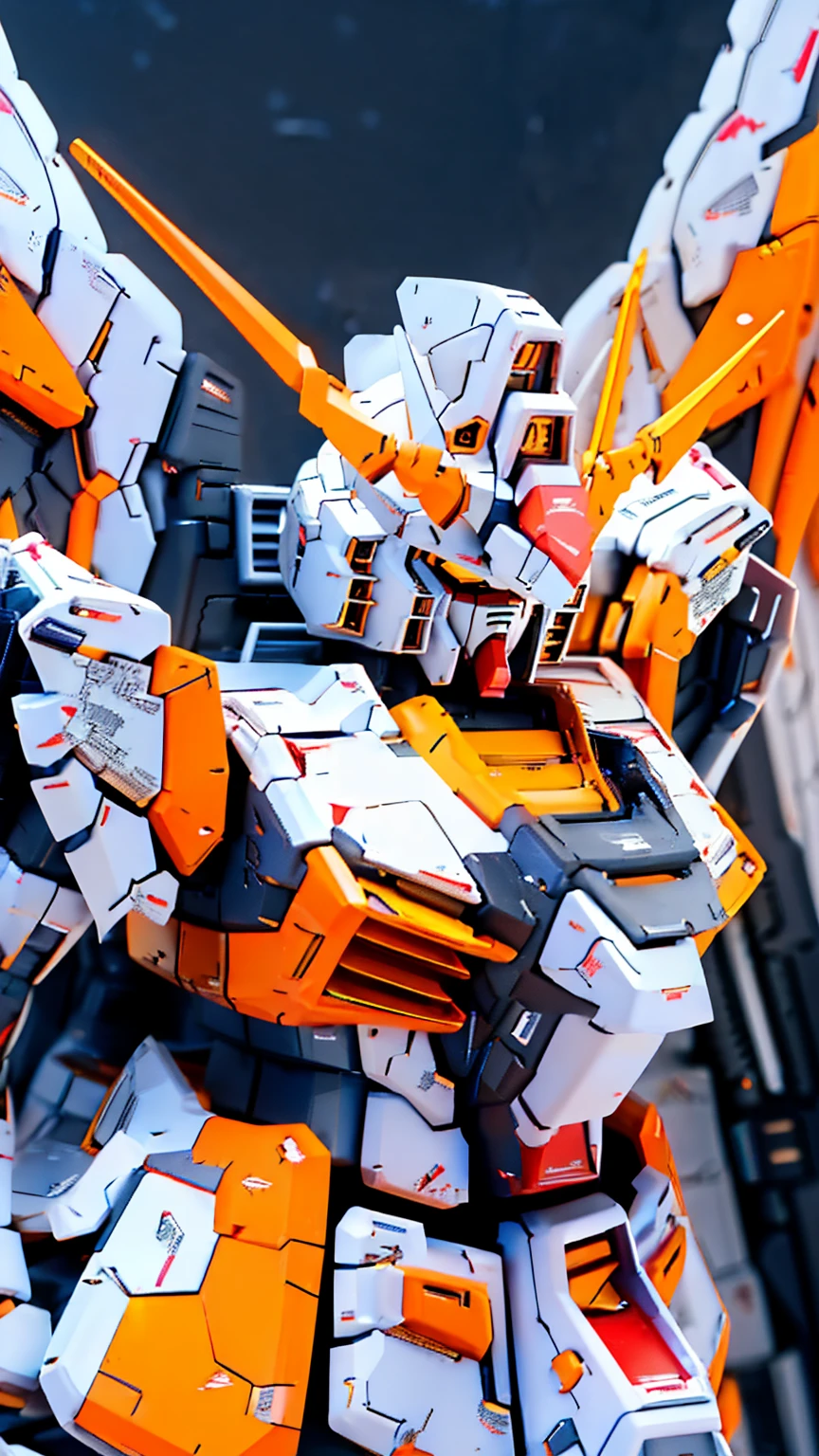 8K quality,(super masterpiece:1.3),highest quality,Detailed Images,1 robot,Symmetrical Gundam,(two horns on the head,),(The antennae on the head are yellow.),(Blue and white coloring),Holding a weapon in your hands,Wings on your back,(Draw the whole thing:1.0,Whole body image:1.0),(Background,Aerial,Above the Clouds),(Face directly towards the camera,Looking directly at the viewer,looking at the camera,The body faces the viewer,The body is facing the direction of the camera,Face looking straight into the camera).