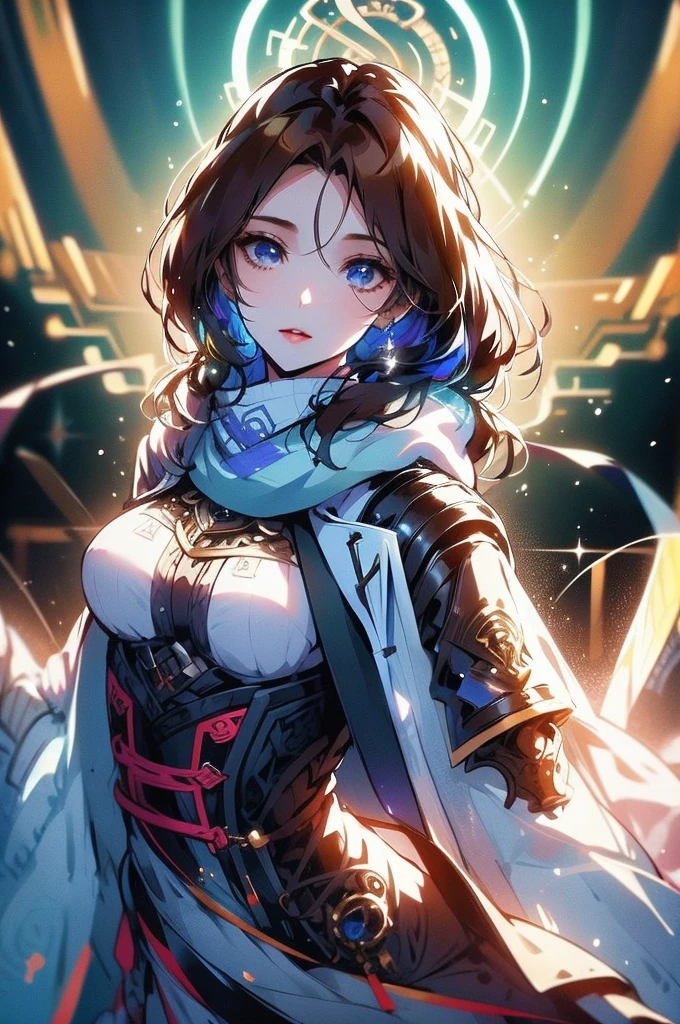 best quality, masterpiece, beautiful and aesthetic, 16K, (HDR:1.4), high contrast, bokeh:1.2, lens flare, (vibrant color:1.4), (muted colors, dim colors, soothing tones:0), cinematic lighting, ambient lighting, sidelighting, Exquisite details and textures, cinematic shot, Warm tone, (Bright and intense:1.2) anime style, Waist-up Side-view, Short Wave dark brown hair, (a lovely smile:1), Indigo bracelet, wearing a white winter jacket and scarf, a beautiful girl, sensual lips, ultra hd, realistic, vivid colors