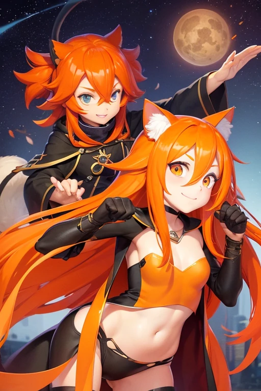 A thieving cat navigator with long orange hair
