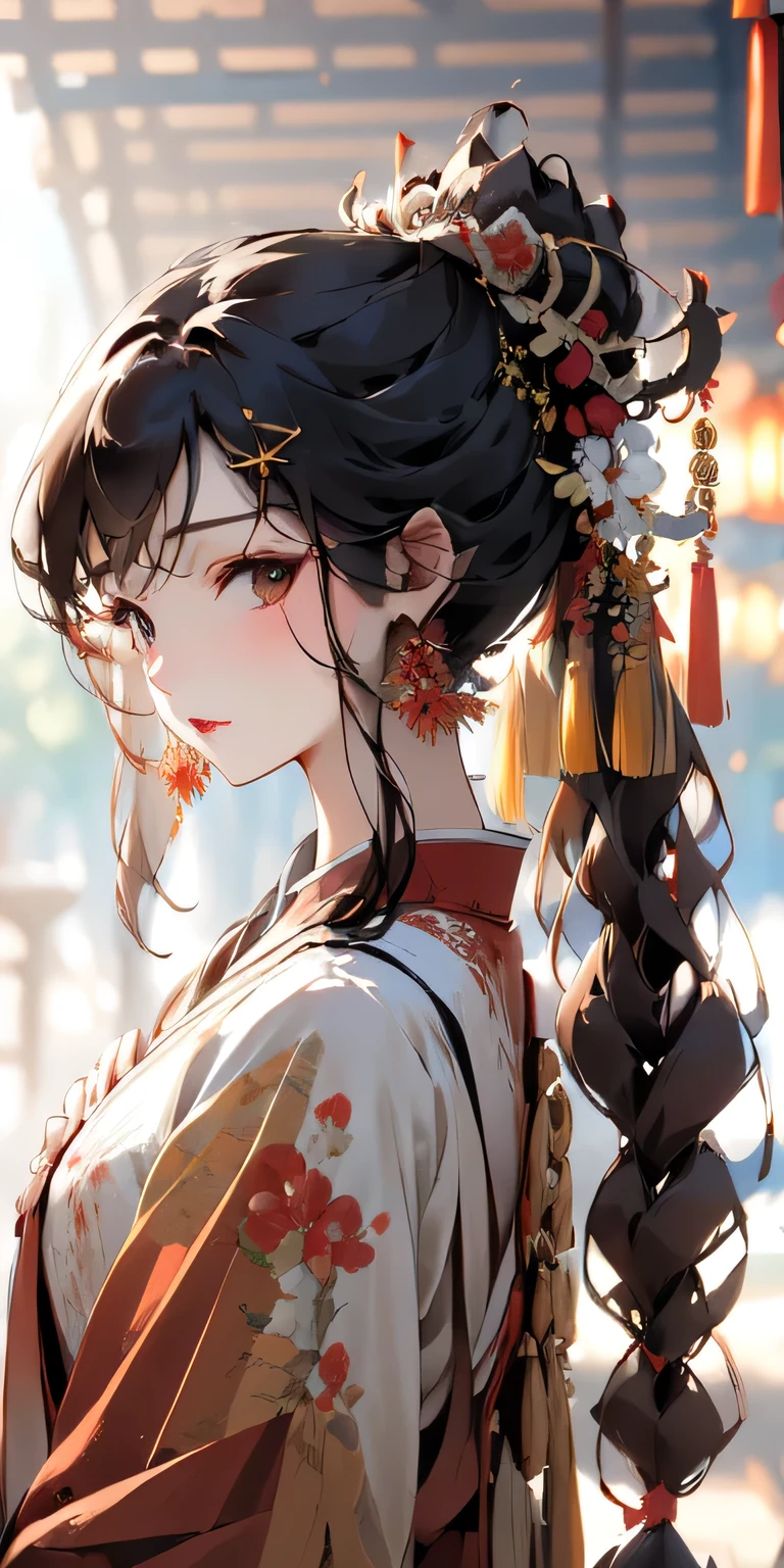 (masterpiece:1.2),highest quality,Pixiv,Chinese style,
One girl,alone,hair ornaments,Long Hair,jewelry,View your viewers,Earrings,Long sleeve,Braiding,Chinese clothing,Blurred background,flower,dress,red dress,Blurred,Upper Body,From the side,hair flower,Tassel,bangs,Mouth closed,Black Hair,Flower pattern print,Tassel Earrings,Hair Clip,ponytail,white flower,compensate,Brown Hair,Braidinged ponytail,sash,Red lips,chest,