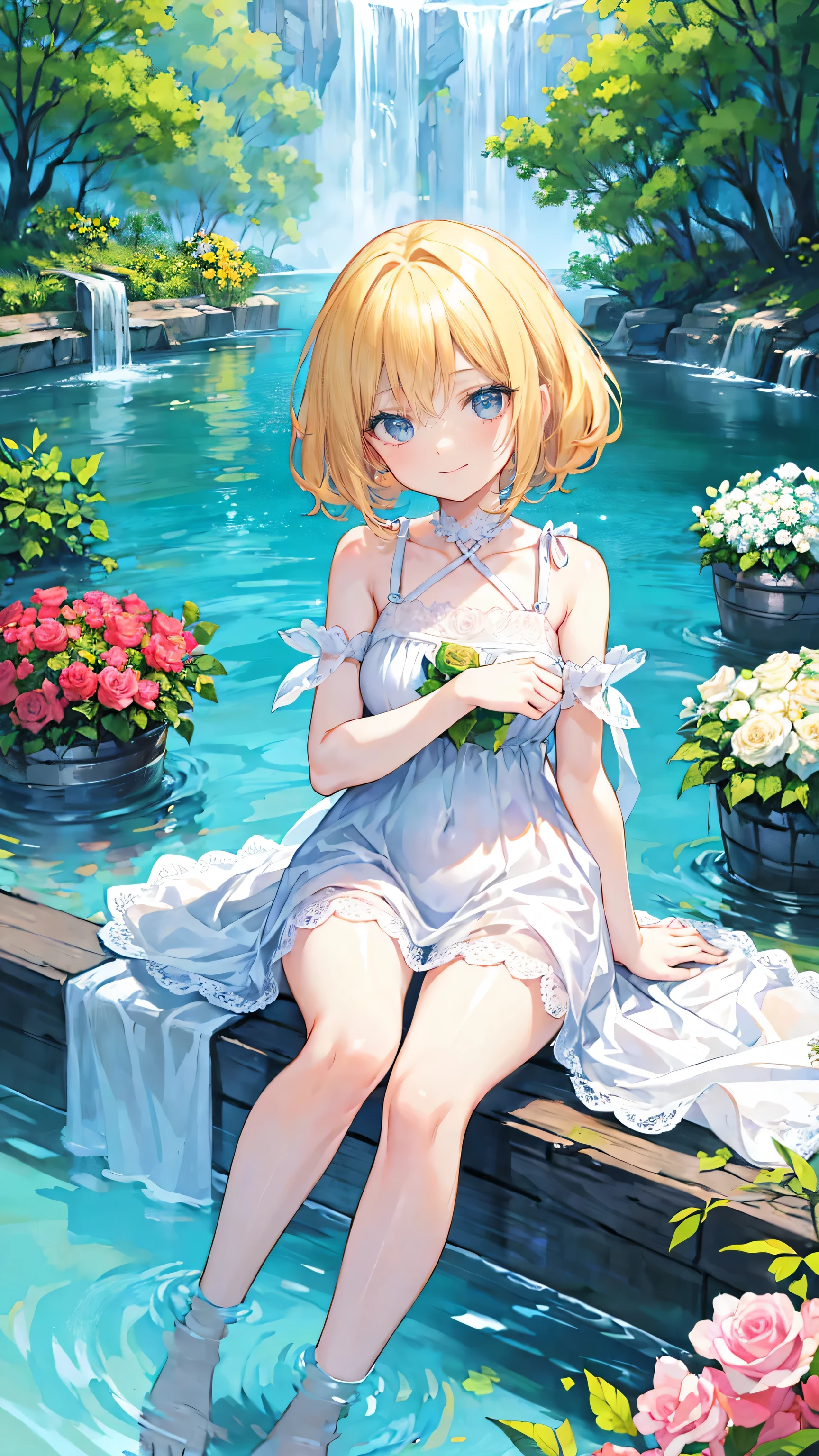 (sexy photo:1.1, in blue marine:1.5), Masterpiece, best quality, (very detailed CG unity 8k wallpaper), (best quality), High definition RAW color art, Animation,sculptures, (pink Marble Skin), (((Ultra detailed elegant))), Magical atmosphere, Detailed skin, Texture,(Intricately detailed, Fine detail, ultra-detail art), depth of fields, bokeh, Silky Touch, Hyper Detail, beautiful eyes, Elegant Face, (lying on pool), sparkle background, (silver hair), pastel purple, fat, embarrassing red face, shorthair, dress, フリル