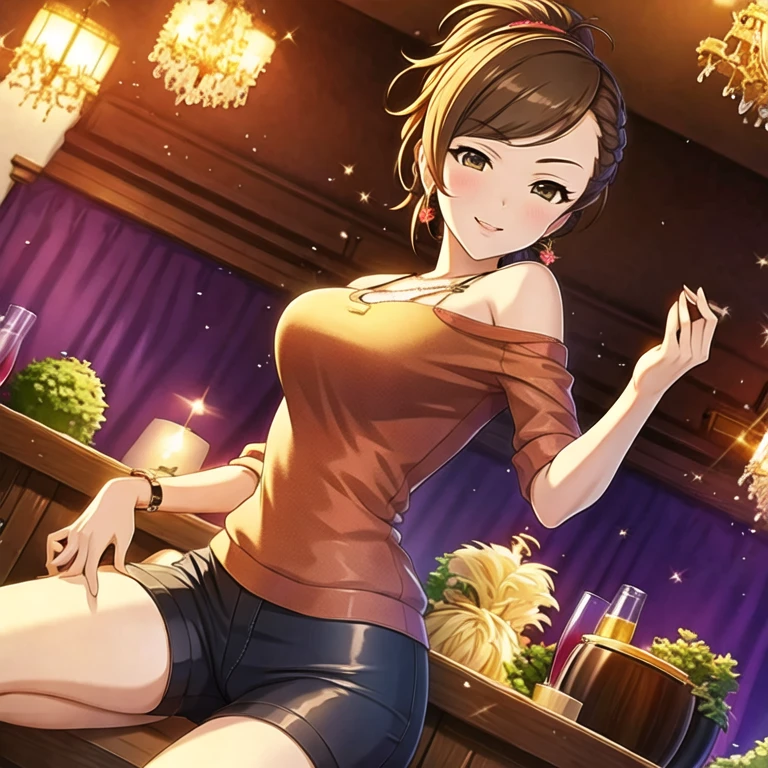 (masterpiece, best quality:1.2), 1girl, solo、 short ponytail, brown hair