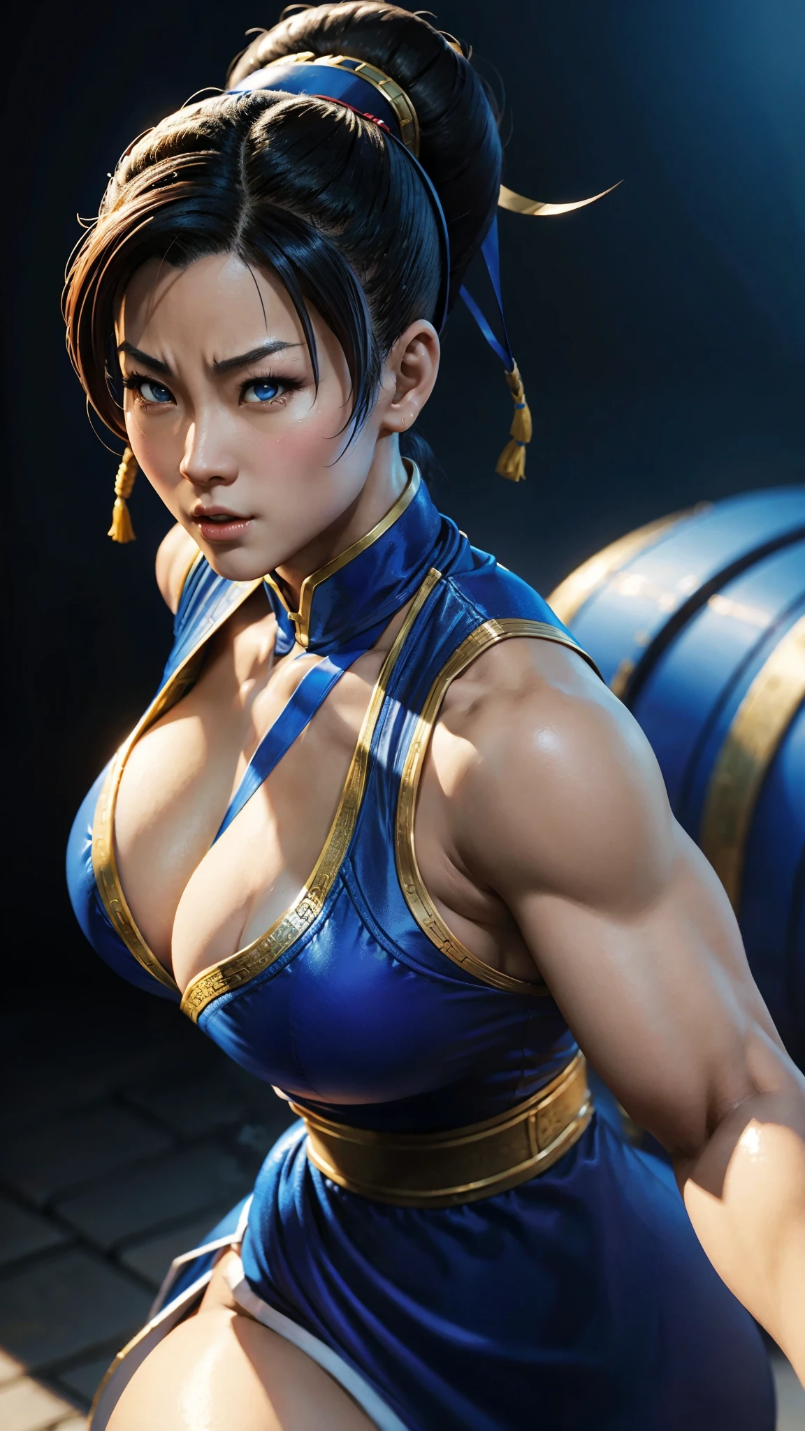 Chun-Li from Street Fighter 3 , identical to the game, always repeat the same face, always repeat the same characteristics, always repeat the same proportions, always repeat the same shapes, totally realistic, totally realistic, extreme quality, high definition,