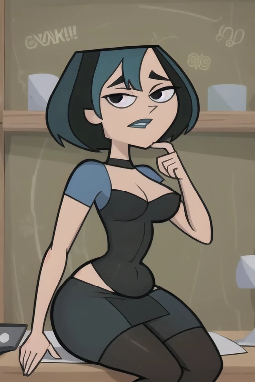 (8k, RAW photo, best quality, masterpiece:1.2), (intricate details), perfect eyes, perfect face, perfect lighting, beautiful, (masterpiece:1.2), (best quality:1.2), 1girl, cartoon style, gwentdi, solo, black eyes, face portrait, look at the viewer, chubby potbelly, plump