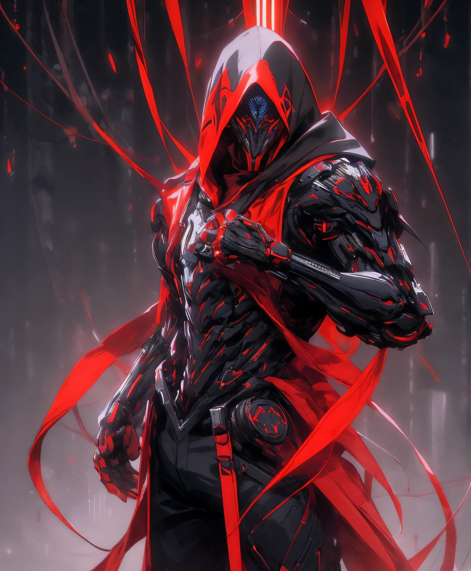 a man in a red jacket and black pants standing in a dark room, wearing cultist red robe, crimson attire, character from mortal kombat, as a character in tekken, fighting game character, cyberpunk assassin, red hooded mage, cyberpunk outfits, crimson clothes, the red ninja, wearing leather assassin armor, an edgy teen assassin, cool red jacket, cyberpunk street goon