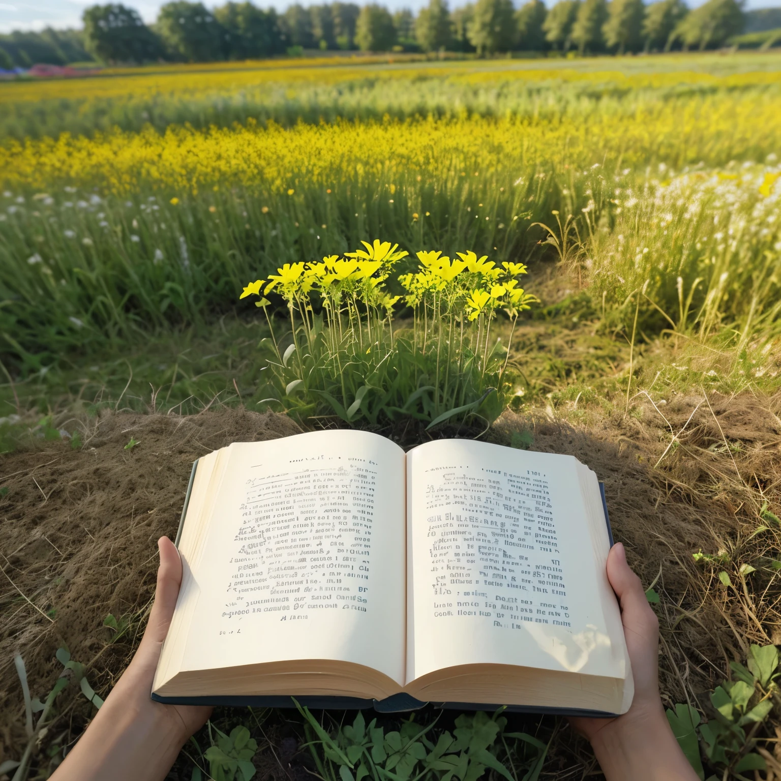 book in flower field