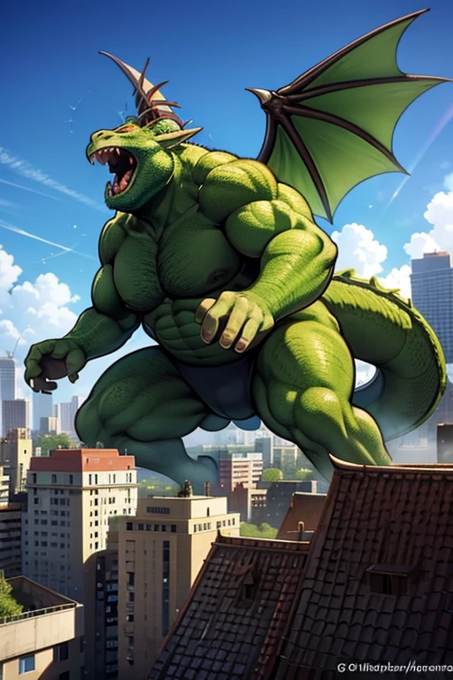 A giant ogre with dragon wings is attacking the city where the teenage warriors are training.