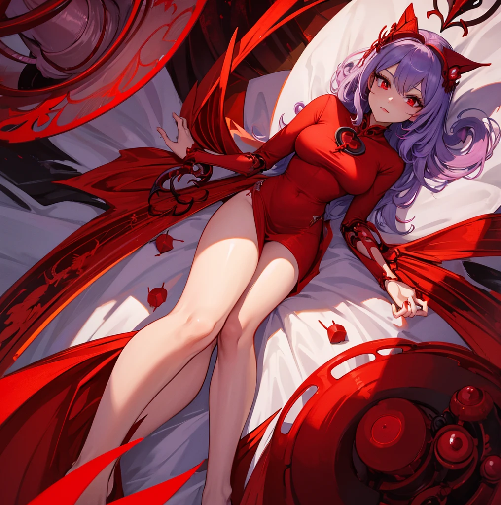 there is a drawing of a woman with a red dress and a hat, emitting evil red aura, dark goddess with six arms, red aura, red biomechanical dress, remilia scarlet from touhou, evil aura, crimson red aura, dark glowing red aura, the butterfly goddess of fire, symmetrical fullbody rendering