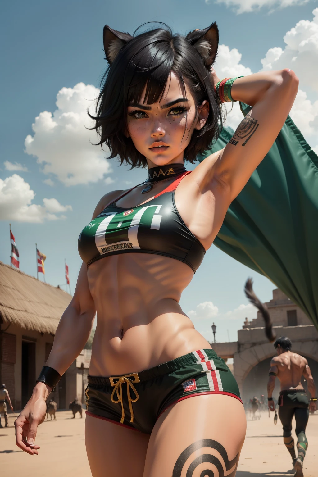Warrior, Mexican Flag, Bob short hair, animal panthers