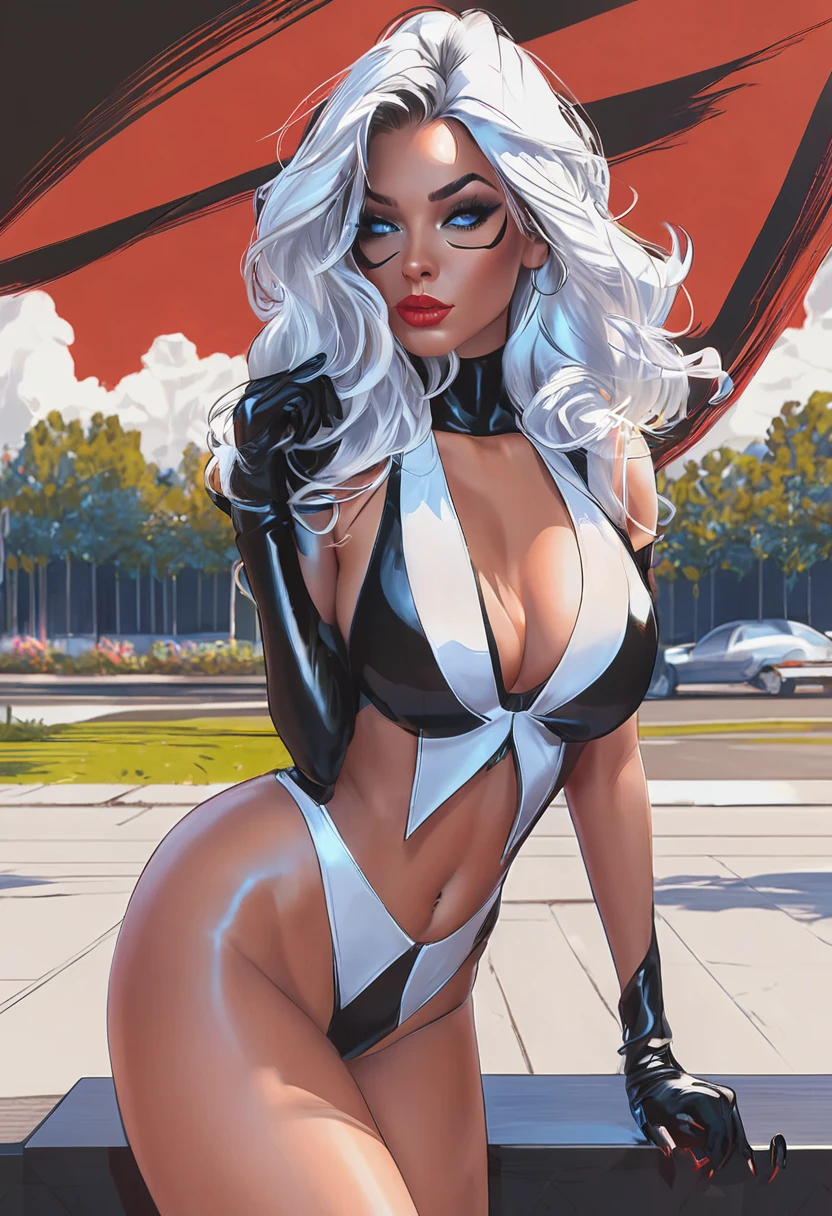 4k, digital drawing, Comic Babes, a woman in a black and white outfit posing for a photo, extremely detailed artegerm, in the style artegerm, artegerm comic, style artegerm, even model | artegerm, artegerm style, as seen on artegerm, trending artegerm, artegerm and rossdraws, black cat