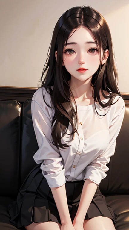 Blushing lightly and smiling, (Top quality masterpiece:1.2) Delicate illustrations, Very detailed, /Beautiful Japanese Woman、1 person,Very cute and slim、Excellent style 、((8K images、super high quality))、Very delicate face, Beautiful forehead、Red lipstick,(((((Long Hair、Gradient Hair、Brown Hair、Gold colored hair tips))))),Very cute Japanese cut face、Eyes and nose are clearly visible、Kind eyes,(White shirt、Tight Skirt)、starry skies、Night view、Cafe、Date
