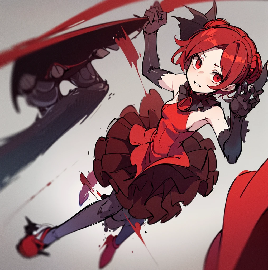 there is a drawing of a woman with a red dress and a hat, emitting evil red aura, dark goddess with six arms, red aura, red biomechanical dress, remilia scarlet from touhou, evil aura, crimson red aura, dark glowing red aura, the butterfly goddess of fire, symmetrical fullbody rendering, character ANIME girl, ((design sketches)), (masterpiece), extremely detailed, (original design reserved), (random poses), LEADER, (dirty: 1.1), (movement: 0.8), (young: 1.3), (sprint: 0.6) (silent hill concept) (resident evil concept)