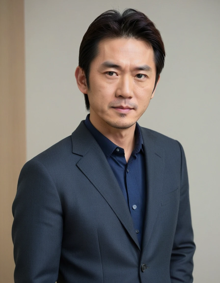 photo,8k,sharp focus, kenji haga, japanese mature male, male actor, casual suit