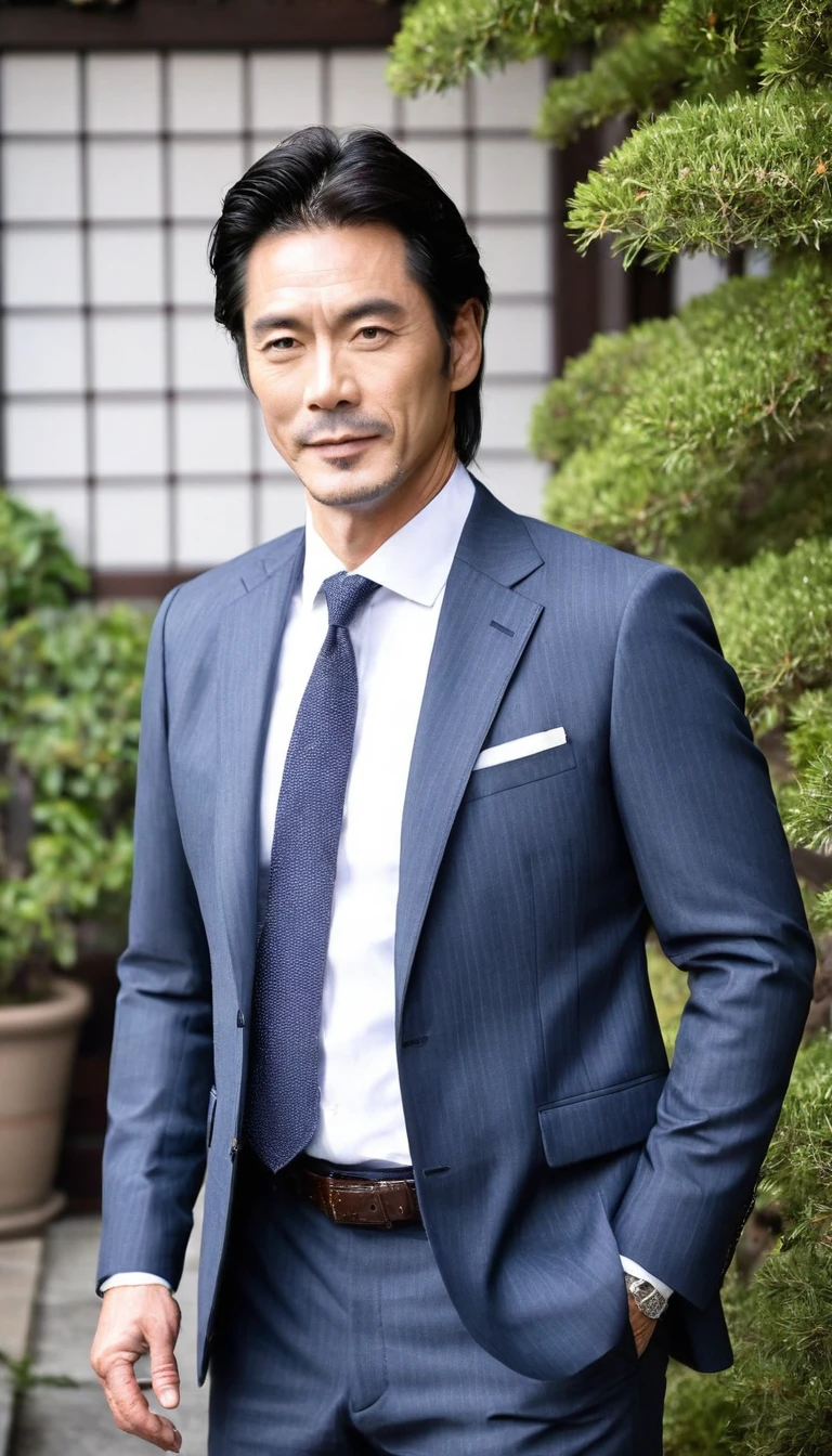 photo,8k,sharp focus, kenji haga, japanese mature male, male actor, casual suit