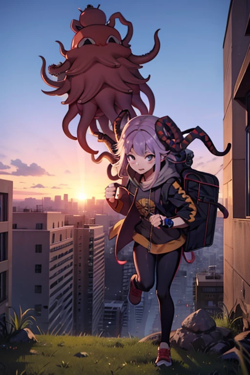 A spider with octopus tentacles and an Eye just atop a tentacle on its giant head is attacking the city where the teenage warriors are training..