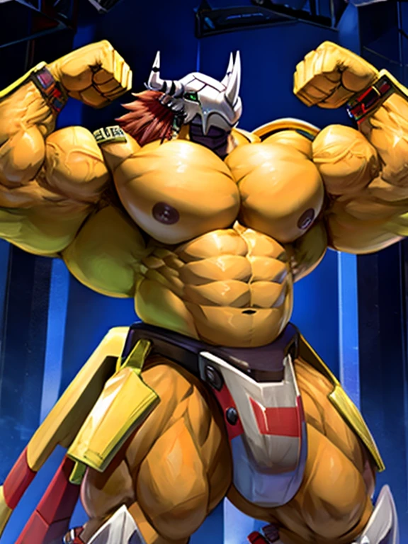 Wargreymon, flexing, big biceps, big pecs