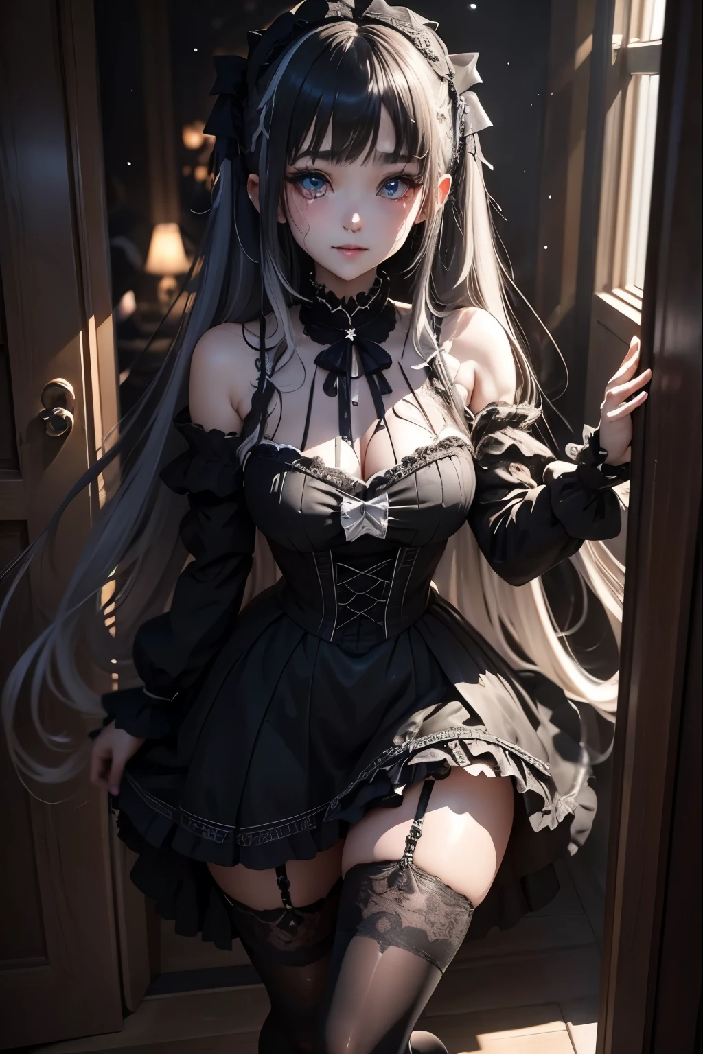 ハードDark Gothicメイク、Deep Night Sky、Horror、Black dark eyeshadow、cry、sad、Good skin radiance、Dark Gothicメイク、Dark smile、palace、The beauty of fragrance、24-years-old、Expression of intense sexual pleasure、Embarrassed look、Dark Gothic、Obscene language、highest quality、Expression of sexual pleasure in suffering、Drunk face、紫のMaid clothes、Mysterious、Noble、A face that is holding back the toilet、sexy、Loving smile、Twin tail hair、jet black ruffle skirt、Right blue eye, Left eye is red、Super bewitching pose、Platform Heel Shoes、Heavy makeup、Gothic ta Clothing、A little slimmer、Silver Hair、Long Hair Straight Hair、Cute Gothic Loliress、Beautiful Face、elegant features、Fascinating face、Knee-high socks、Stained glassが背景、Chest glistening with sweat、The room is dark、goth long dress、Bell Sleeves、Wizard Sleeve、decadent look、Sexually excited expression、Gothic Mode、Glossy thighs wet with water、Thighs that are wet and shiny with oil、Background of a room full of roses、sad表情、Rose Maiden、The embroidery is pink、The dress has pink embroidery、Thigh-high socks、Knee-high socks、Gentle expression、Dark black eyeshadow、despicable act、Stained glassと薔薇背景、The lower half of the body is wearing a black bikini swimsuit.、thighs are a little thin、Female Duo、Female couple、A blue lightning bolt glows in her right hand.、Blue electromagnetic waves shine in my hands.、dark church background、Stained glass、black metal world、Dark Castle、Dark Room、Slender body、upright、walk、Are standing、gothic long dresaid clothes、Victorian dresses、Her thighs glisten with sweat、My body is wet and shiny、Lots of glitter on the thighs、sweating、My thighs are sticky from sweating、Sweat glistens on the thighs, The whole body is sweaty and shiny、pretty sweaty、My thighs are sweaty、My thighs are so wet、My thighs are shining with sweat、A lot of sweat glistens all over the body、The thighs are the best、Black bikini bottoms、