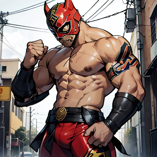  human Male  19 years old  ,No shirt  ,Tight pants  ,(( Luchador Mask )) , 