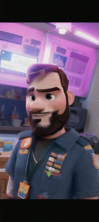 Um homem moreno com barba estilo Disney pixar, alta qualidade,melhor qualidade