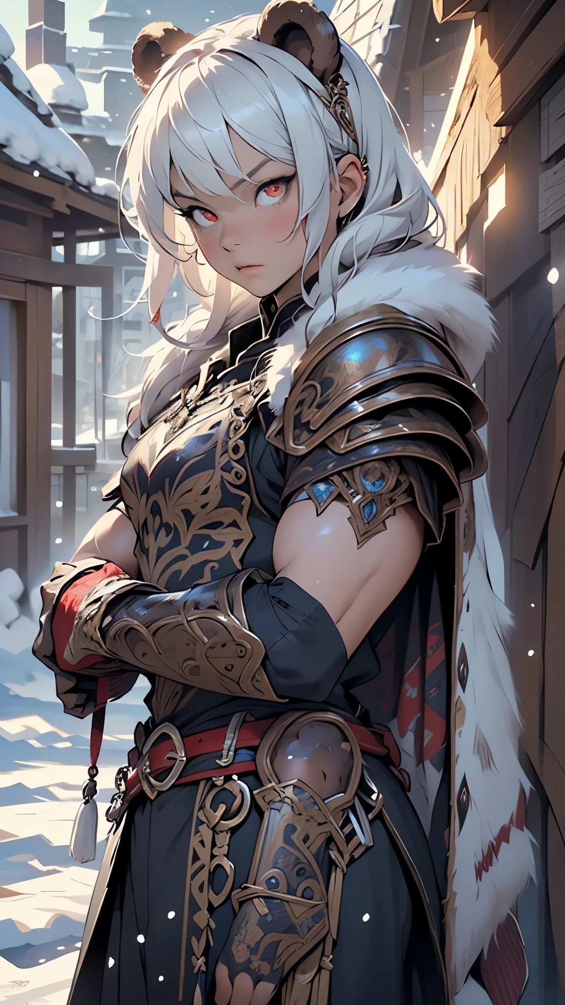bear male, muscle, 1boy, big muscle, pectoral, muscular,(((red_eyes:1.3))),intricate eyes,beautiful detailed eyes,symmetrical eyes,
(((warrior bear,bear armor))),(((intricate outfit,intricate clothes,ornate outfit))),
(dynamic pose:1.0),angry,(centered,scale to fit dimensions,Rule of thirds),
((snowy mountain)),winter,scenery:1.25,((intricate scenery)),((snow mountain background)),
(Glossy tribal ornaments),highres,sharp focus,(ultra detailed,extremely detailed),(photorealistic artwork:1.37),(extremely detailed CG unity 8k wallpaper),(((vibrant colors,vibrant theme))),(intricate),(masterpiece),(best quality),artistic photography,(photography taken by sldr),(intricate background),perfect rendered face,perfect face details,realistic face,photo realistic,((intricate detail)),(((realism))),