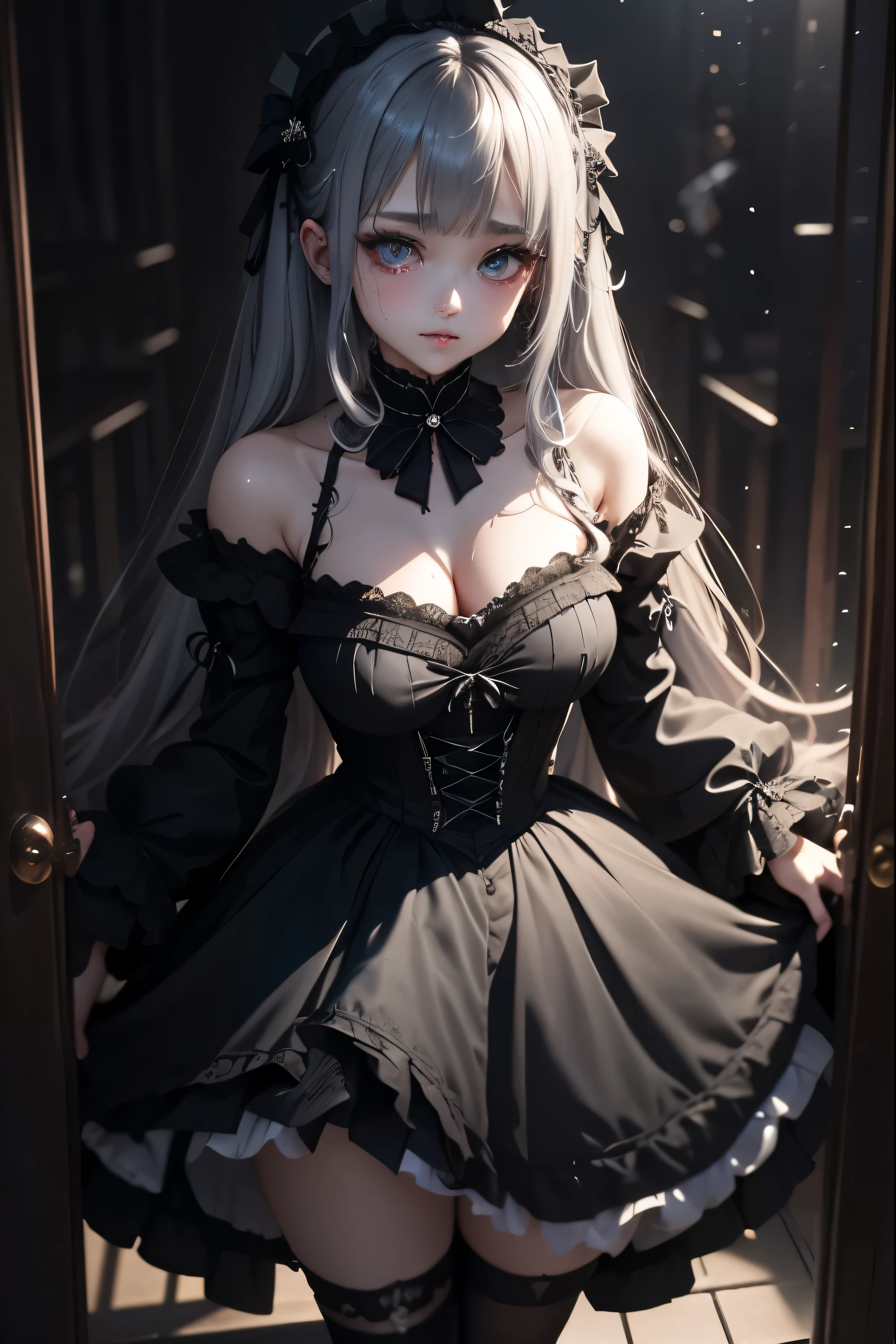 Hard Dark Gothic Makeup、Deep Night Sky、Horror、Black dark eyeshadow、cry、sad、Good skin radiance、Dark Gothicメイク、Dark smile、palace、The beauty of fragrance、24-years-old、Expression of intense sexual pleasure、Embarrassed look、Dark Gothic、Obscene language、highest quality、Expression of sexual pleasure in suffering、Drunk face、紫のMaid clotheysterious、Noble、A face that is holding back the toilet、sexy、Loving smile、Twin tail hair、jet black ruffle skirt、Right blue eye, Left eye is red、Super bewitching pose、Platform Heel Shoes、Heavy makeup、Gothic Lolita Clothing、A little slimmer、Silver Hair、Long Hair Straight Hair、Cute Gothic Lolita Dress、Beautiful Face、elegant features、Fascinating face、Knee-high socks、Stained glass background、Chest glistening with sweat、The room is dark、goth long dress、Bell Sleeves、Wizard Sleeve、decadent look、Sexually excited expression、Gothic Mode、Glossy thighs wet with water、Thighs that are wet and shiny with oil、Background of a room full of roses、sad expression、Rose Maiden、The embroidery is pink、The dress has pink embroidery、Thigh-high socks、Knee-high socks、Gentle expression、Dark black eyeshadow、despicable act、Stained glass and rose background、The lower half of the body is wearing a black bikini swimsuit.、thighs are a little thin、Female Duo、Female couple、A blue lightning bolt glows in her right hand.、Blue electromagnetic waves shine in my hands.、dark church background、Stained glass、black metal world、Dark Castle、Dark Room、Slender body、upright、walk、Are standing、gothic long dresaid clothes、Victorian dresses、Her thighs glisten with sweat、My body is wet and shiny、Lots of glitter on the thighs、sweating、My thighs are sticky from sweating、Sweat glistens on the thighs, The whole body is sweaty and shiny、pretty sweaty、My thighs are sweaty、My thighs are so wet、My thighs are shining with sweat、A lot of sweat glistens all over the body、The thighs are the best、Black bikini bottoms、