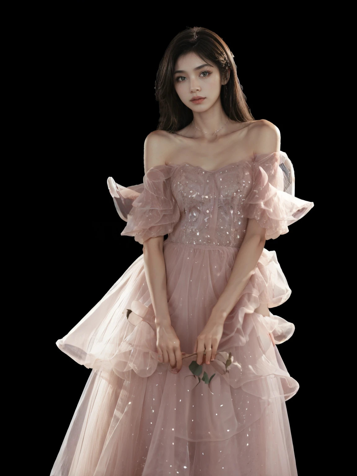 An anime girl posing for photos on a blurred dark background f1.2. (Dark Cinematic Effect, Dark Photo, Gothic Photography, Dark Tones, Somber Colors, Dark Style) ( small waist and flat stomach, beautiful skinny, ) Masterpiece, ultra HD, 8k, photography style, sexy, 100% realistic textures. Cool colors like movie at night, cinematic, best quality, professional realistic photography style.