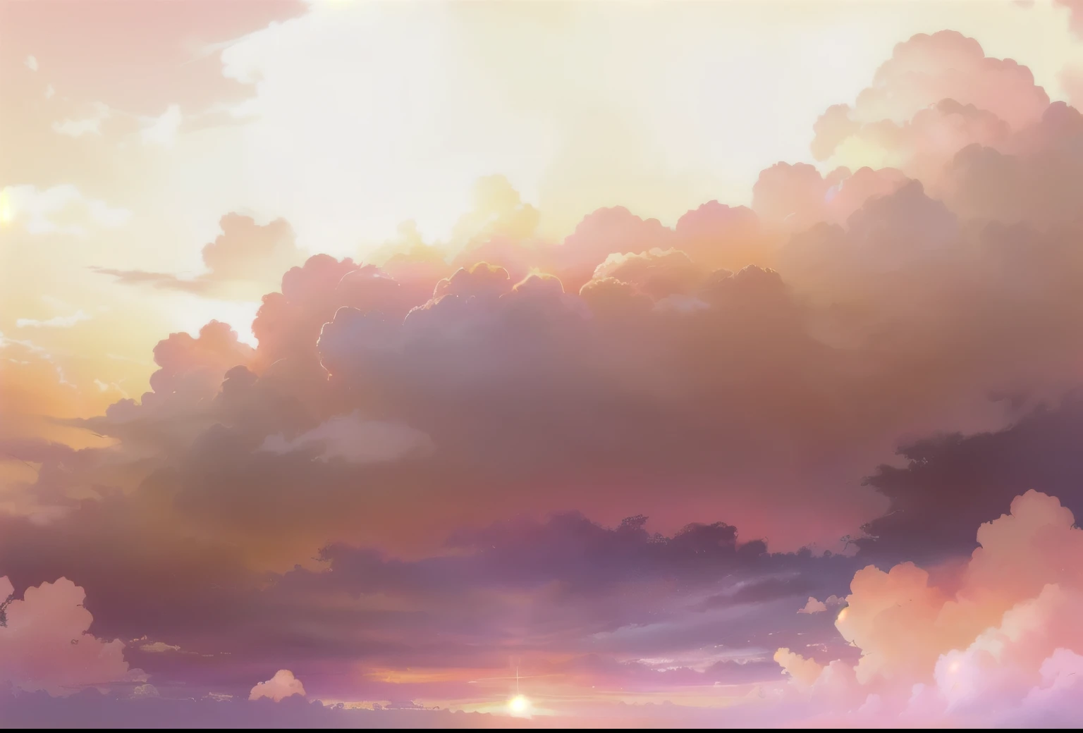 anime, cloudy sky with a yellow and pink sky, colorful clouds, mystic hue clouds, clouds mystic hue, background is sunset clouds, soft digital painting, atmospheric fantasy sky, cloudy background, atmospheric. digital painting, colorfully ominous background, sunset clouds, low detailed. digital painting, dreamy clouds, background heavenly sky, glowing clouds