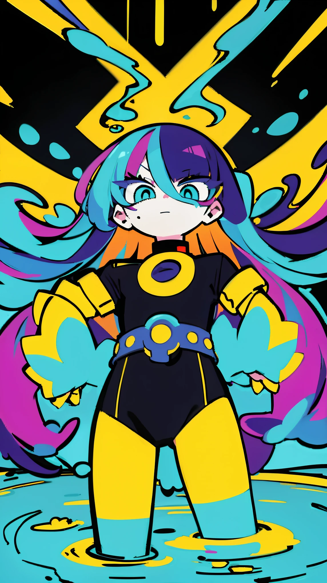 (Ultra Detailed,Ultra High Definition,Detailed Background),((2D)),((Flat Color)),((Colorful)),(((Floating Colorful Water))),1 Girl,Solo,Watch Viewer,Collapse