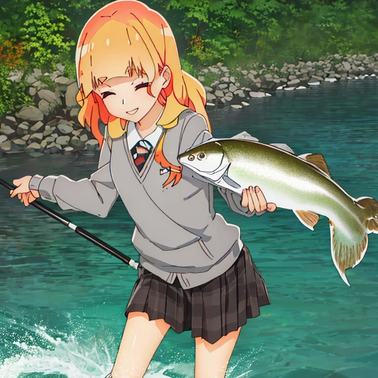Shiraki Hime catching salmon in the river