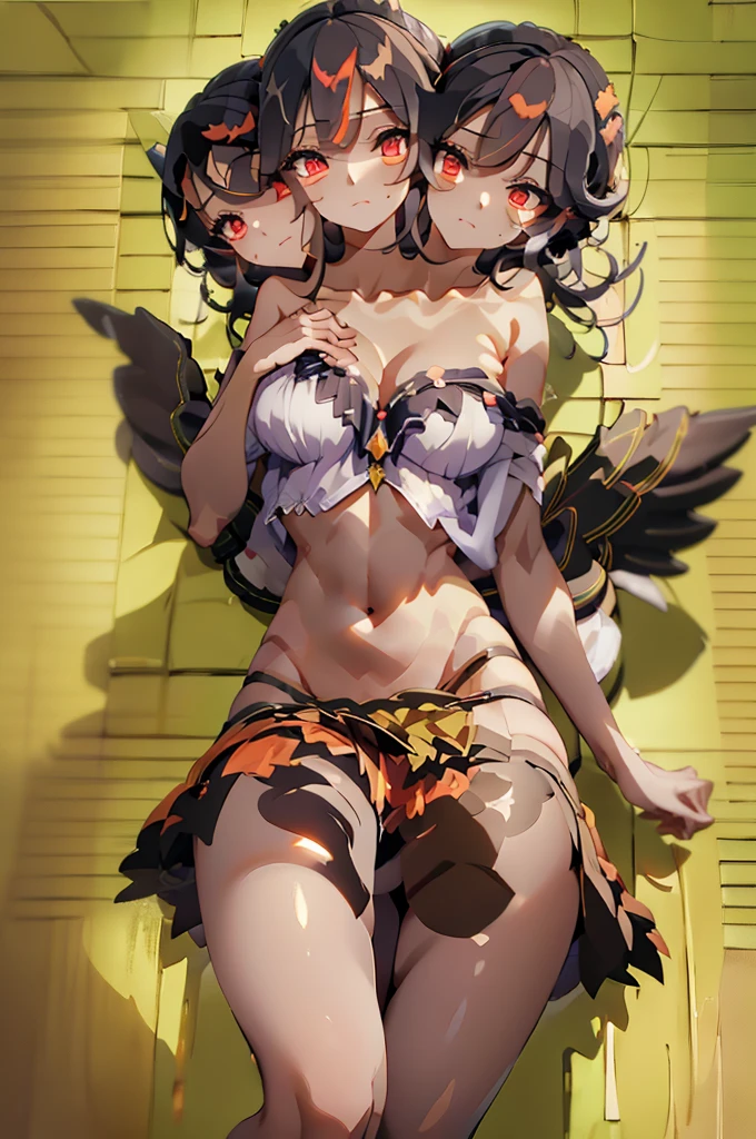 (masterpiece, best quality), best quality, (ultra-detailed), (3heads:1.5), 1girl, (seija kijin:1.3), masterpiece, best quality, ultra quality, ultra resolution, ultra detail, white top, crop top, ((stomach)), midriff, ((groin)), white skirt, frilled skirt, miniskirt, ends in gray, red, and black spade patterns, normal ears, shackles, black hair with white highlights, very long hair, wavy hair, sidelocks, red eyes, parted lips, very detailed eyes, sweat, cute, toned belly, hand on own chest, eyelashes, (24 year old woman:1.3), (masterpiece:1.5), (best quality:1.5), (beautiful detailed), extremely detailed CG, extremely delicate and beautiful, depth of field, (finely detailed face), (perfect details:1.3), (mature female:1.3), wide pelvis, slender, large veiny breast, 16k resolution, highres, high quality, high definition, extremely detailed, masterpiece, black hair with white highlights, long hair, alluring presence, twin braid, short skirt, close up, big tits, young, two small, light blue horns, nsfw,