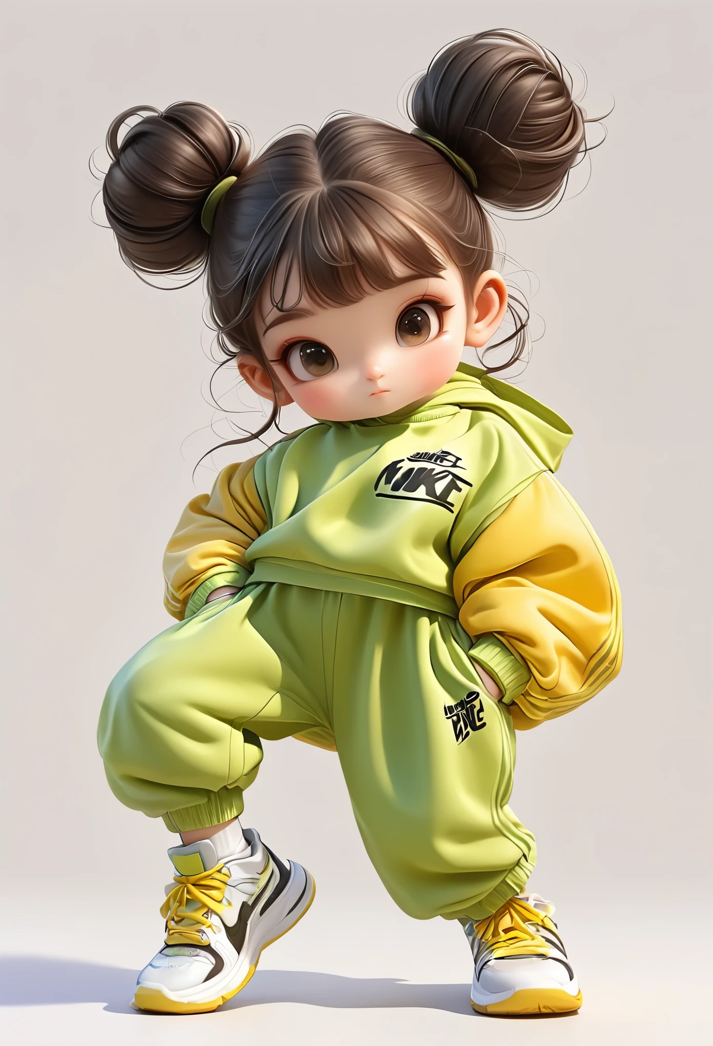 3D,1 Girl,2 buns,Street Dance,Sportswear Set,Cartoon Style