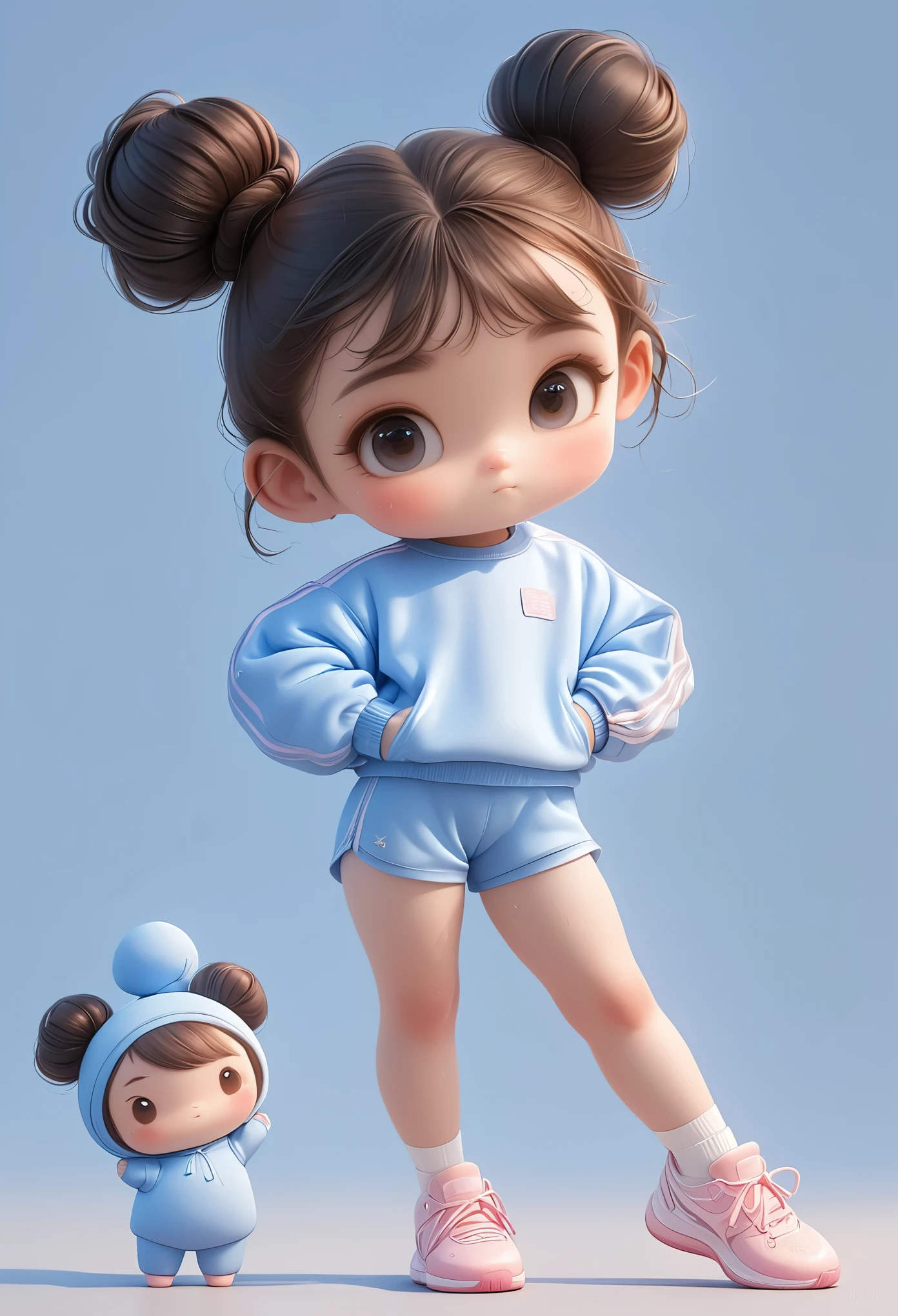 3D，1 Girl，very cute，2 buns，ballet，Loose sportswear suit，Cartoon Style