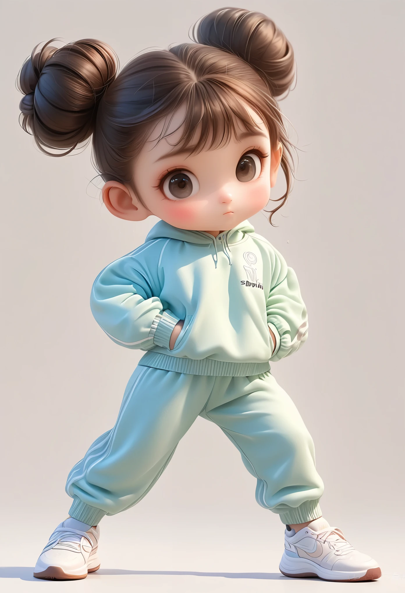 3D，1 Girl，very cute，1 bun，ballet，Stand on tiptoe，Loose sportswear suit，Cartoon Style