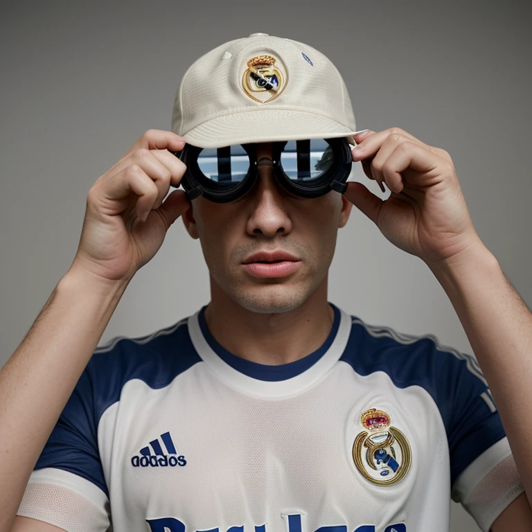 Make a man with binoculars and a real Madrid shirt 