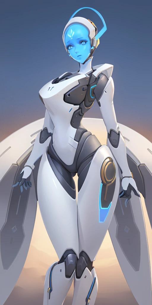 (echo from overwatch) a woman in a blue outfit is posing for a picture, Extremely detailed artgerm, thicc, cutesexyrobutts, pale blue armor, bikini armor female knight, armor girl, thick armor, skintight silver armor, style artgerm, covered in full silver armor, thick smooth warframe thighs