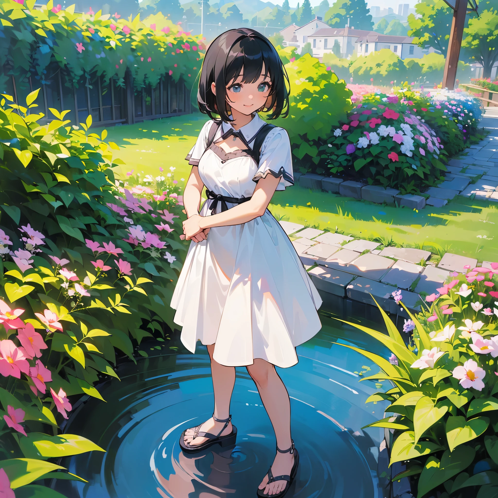 best quality,masterpiece,1girl,solo,(((9years old))),japanese girl,an extremely cute and beautiful girl,highly detailed beautiful face and eyes,petit,cute face,lovely face,baby face,shy smile,show teeth,black hair,medium short hair,flat chest,Hairless pussy,nipples sticking out on the dress,no bra,no panties,skinny,slender,(((wearing a wet white Transparent mini baby doll dress))),(((standing in a flower garden))),she is looking at the viewer,(((lift dress above the waist))),((legs spread wide)),(((show pussy clearly to viewer))),((NFSW))