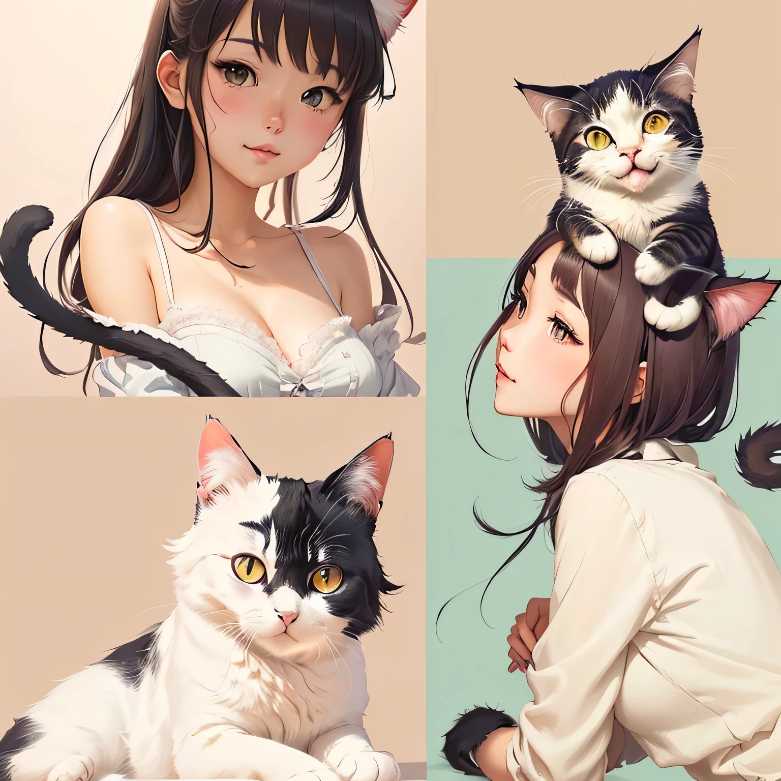 there are four different pictures of a cat with different expressions, soft anime illustration, anime cat, cute digital art, artwork in the style of guweiz, beautiful anime catgirl, by Gao Cen, cute art style, a beautiful artwork illustration, cute anime catgirl, cats, digital anime illustration, anime illustration, by Kose Kanaoka, cute cats