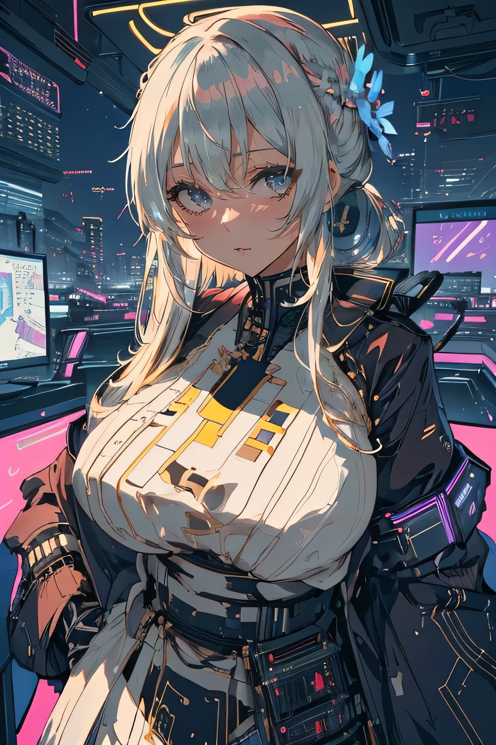 Big Breasts Anime Girl Posing in a Room with a TV, tits, tits cyberpunk, Fine details. Girls&#39; Frontline, biomechanical tits, have large breasts, Enchanting anime girl, Big Breasts!, Anya from Spy x Family, tits proportions, from Girls&#39; Frontline, Big Breasts!!, Big Breasts, have large breasts