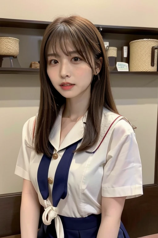 A full-body selfie photo of a pretty Japanese girl, posted on Snapchat in 2018, with smooth hair. She is wearing a summer uniform and standing from head to toe, capturing her entire figure.