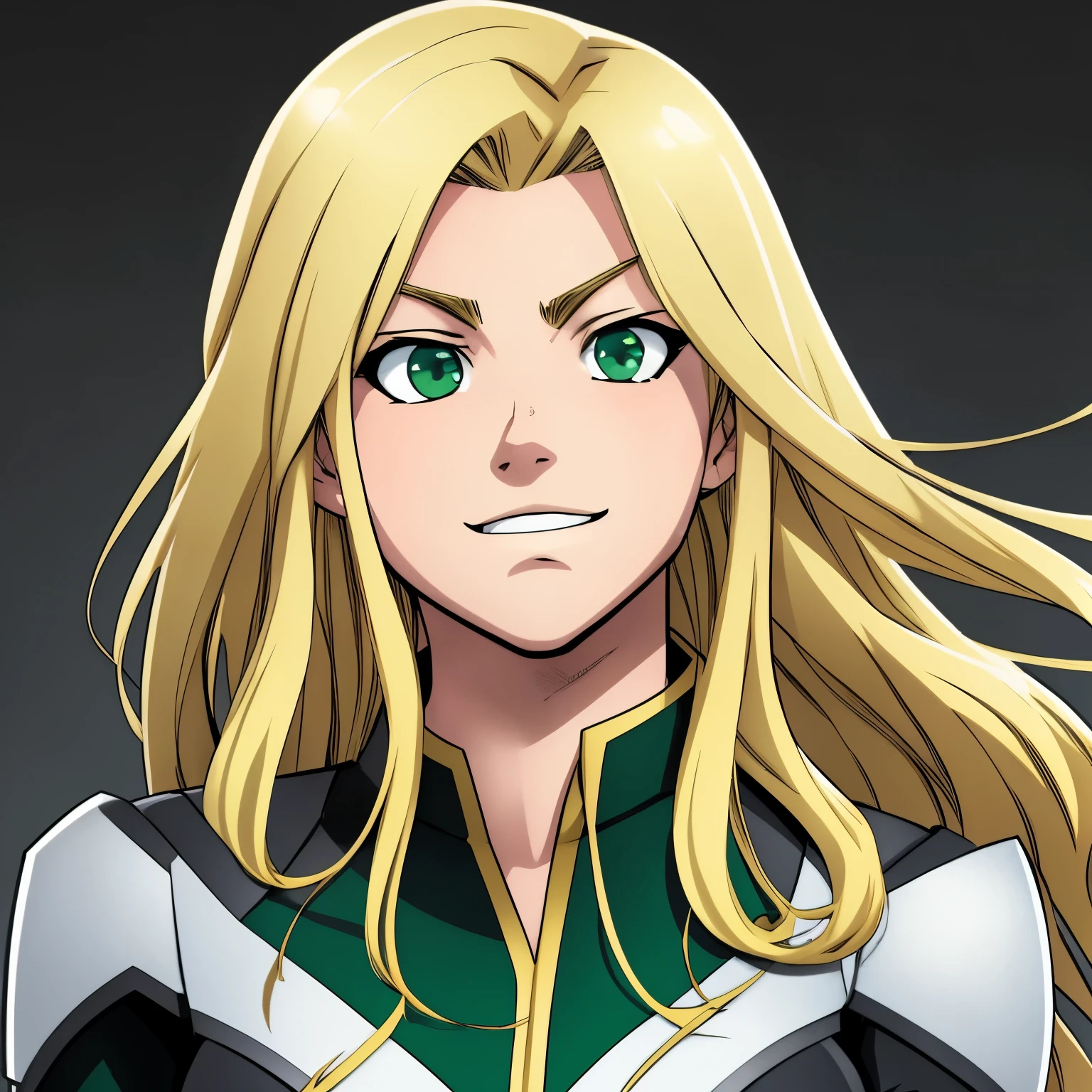 Boku no hero comic panel, the main character is a woman with well-lengthened dark blonde wavy hair and green eyes and freckles 