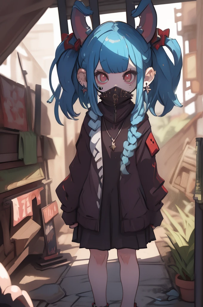 de noche, oscuridad:1.3, (best quality,highres,masterpiece:1.2),ultra-detailed,gothic girl,gothic clothing,two pigtails with skull accessories,striped red and black stockings,extremely detailed and beautiful eyes