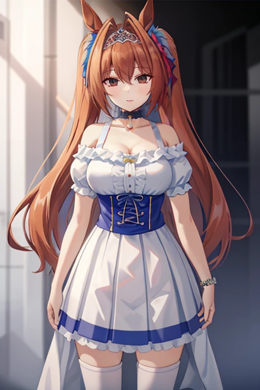 1 girl,Browsing Caution,(((Large Machine-Made Choker))),(Horse Girl), hair ornaments, high,Huge breasts, clavicle, Glowing,Absurd, brainwashing,Hollow Eyes, ((Expressionless,Emotional erasure)),whole body像,((stand up, Standing still)), (highest quality、4K、8k、High resolution、Must have:1.2)、Very detailed、(reality、It is realistic.、Realistic:1.37)、Ticker、Hyper HD、Studio Lighting、Ultra High Definition Paint、Sharp focus、Physically Based Rendering、Extreme Detail、Professional specifications、Vibrancy and color、Blurred、Sports portrait、landscape、Horror Style、Anime Big Tits、SF、photograph、Concept Artist、Five Fingers, Perfect body,  {{{masterpiece}}}, {{{highest quality}}}, {{Very detailed}}, {shape}, {{Very delicate and beautiful}},Improved cost performance、All Roles、Canon 5D MK4でphotograph、photograph, whole body
