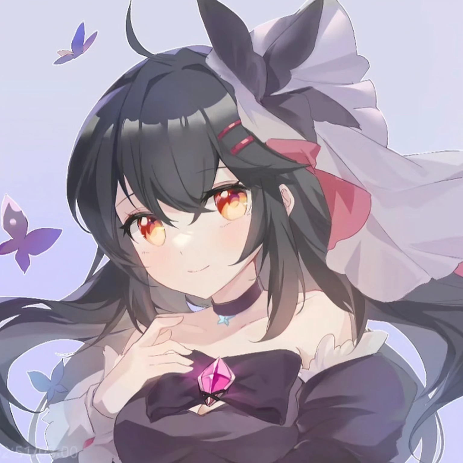 Anime Girl with long black hair and a pink rose in her hand, Anime cute art style, 穿着漂亮裙子的可爱Anime Girl, Anime Girl wearing a black dress, Ayaka Genshin Impact, The charming Ryuko Makai, High-quality anime art style, beautiful Anime Girl, Anime style 4k, (Anime Girl), an Anime Girl, young Anime Girl, Night Core