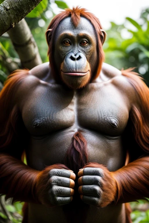 large intelligent orangutan with a very striking look