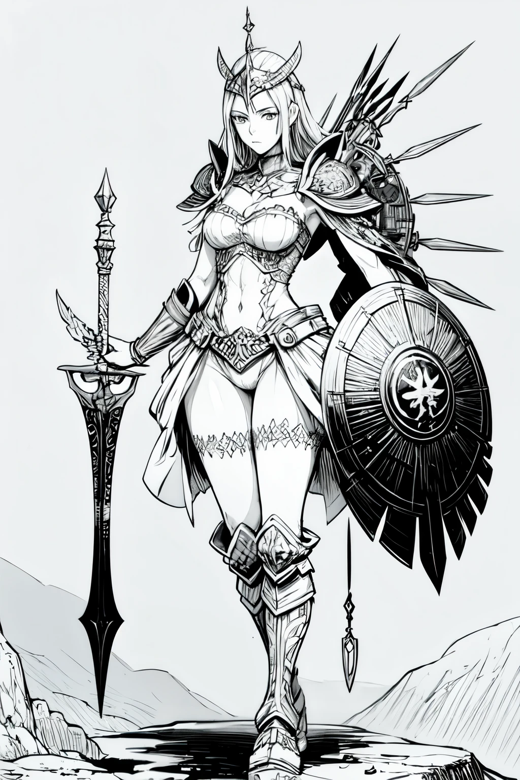 Rosto bem feito (cimetrico), Warrior with spear in hand , Greece, mulher adornada, com cedro, alta qualidade, hd, 4k, sharp, corpo inteiro, one piece, skin, lol, armadura