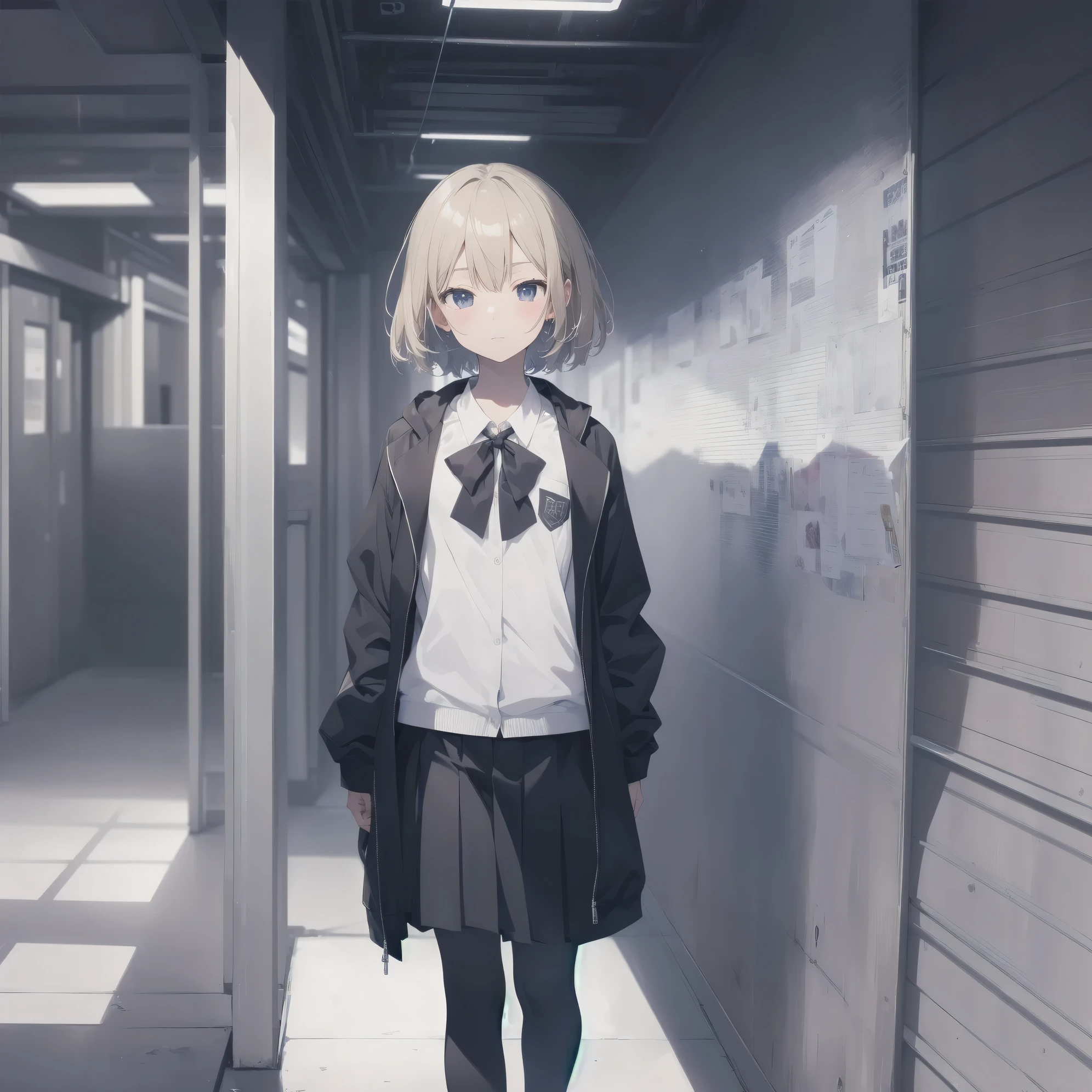 ultra-absurdres-Top quality by artist God, ultra-detailed, high resolution, anime moe artstyle, best anime 8k konachan wallpaper, pixiv contest winner, pool:2810, perfect anatomy,break, 1girl, (Please draw a girl walking sleepily to school alone. )break,(Solo,little female, 13-year-old:1.3),Full limbs, complete fingers,a junior high school student,  (very short hair), short cut, flat chest, , small butt, small black eyes, beautiful detailed eyes, well-proportioned iris and pupils, expressive eyes, highres detailed hair, soft expression, school_uniform, bowtie, collared shirt.  pleated skirt,(Detailed Lighting), (Detailed background), in the School commute route. break,super detailed skin, Best cinematic lighting powered by famous artist, 8k,beauty illustration,photoshop_(medium),very aesthetic,break,((artist:Anmi )), artist:bolze ,artist:oyari ashito ,artist:kantoku ,